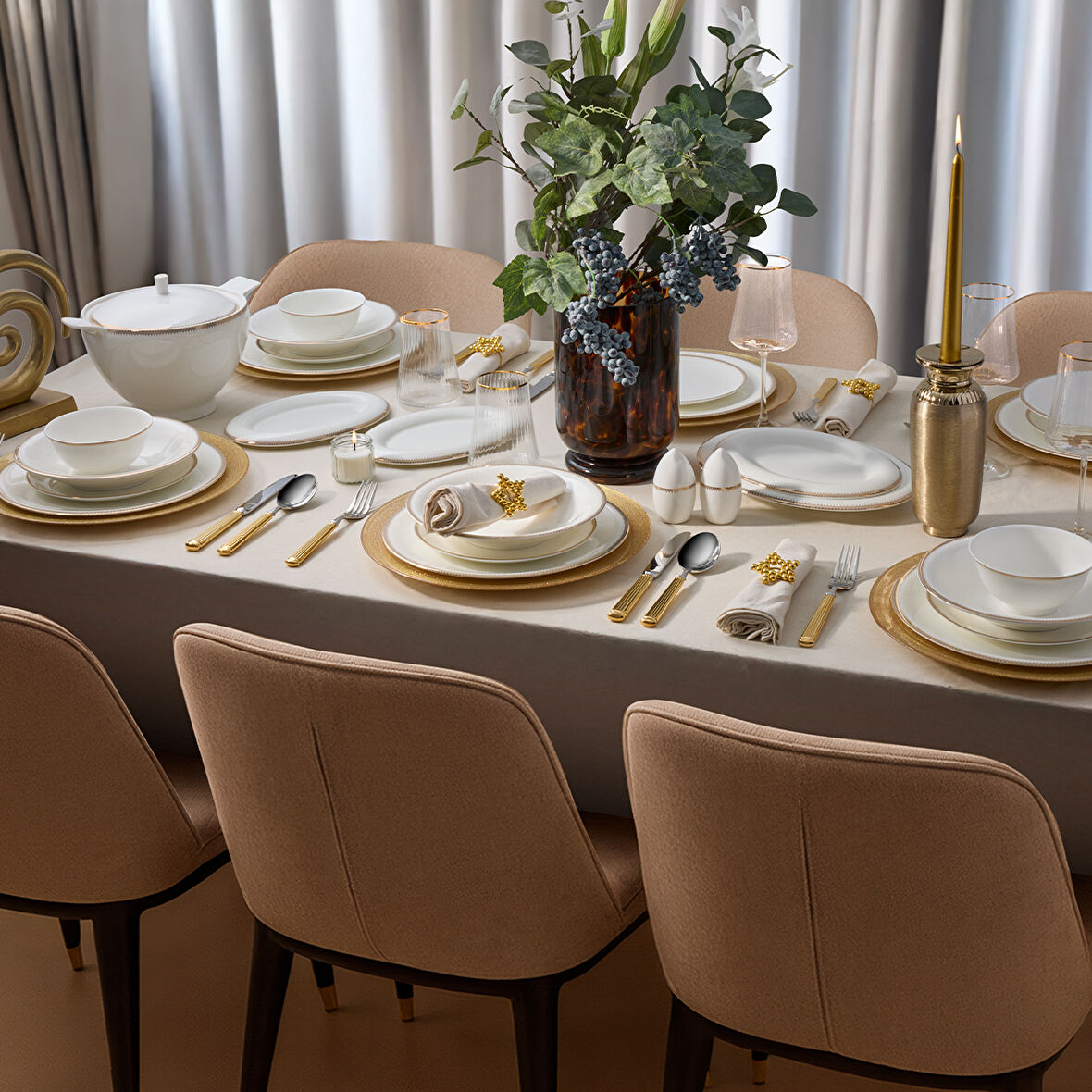 Evaliza Buckhingam Gold 60 Parça 12 Kişilik Yemek Takımı