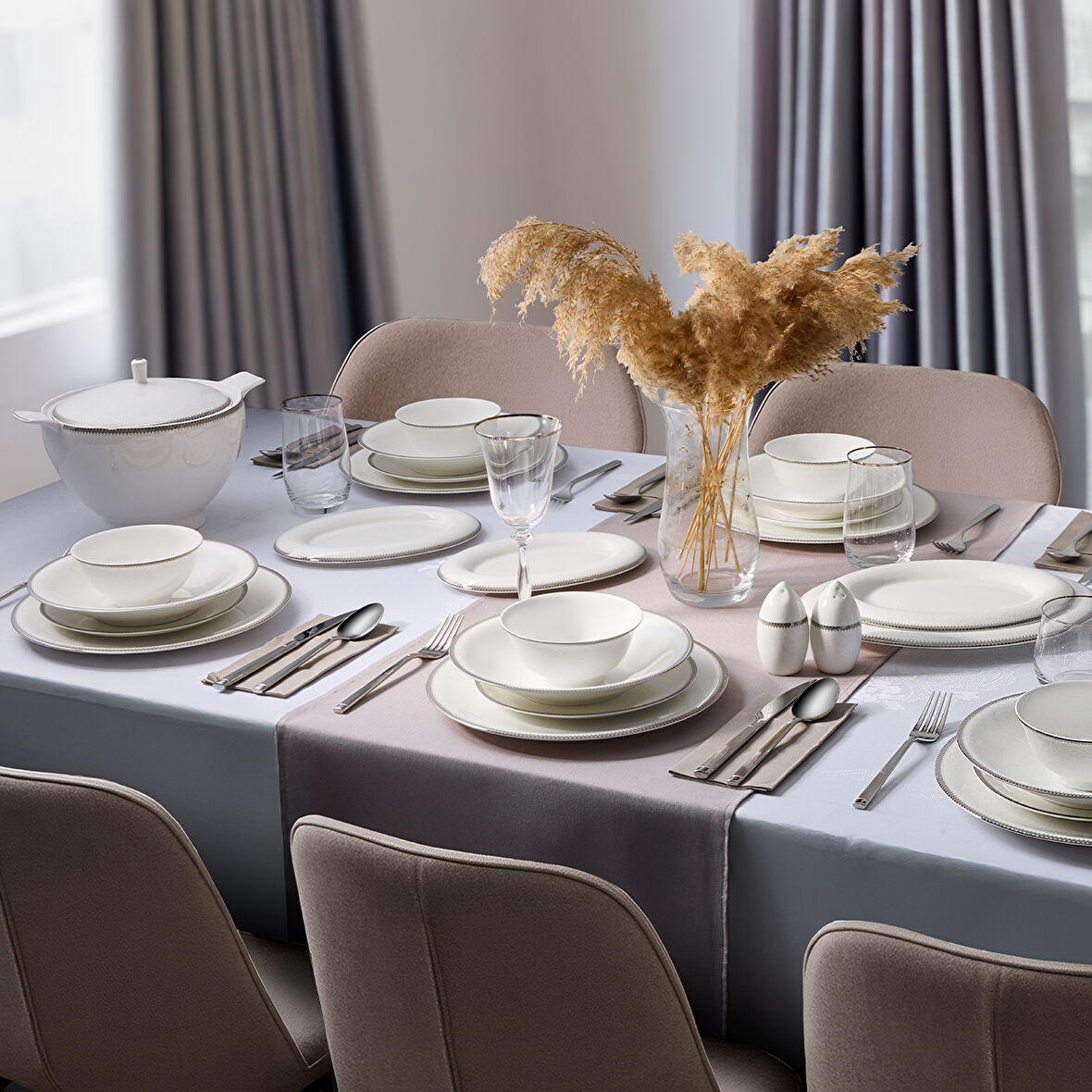 Evaliza Buckingham Platin 60 Parça 12 Kişilik Yemek Takımı