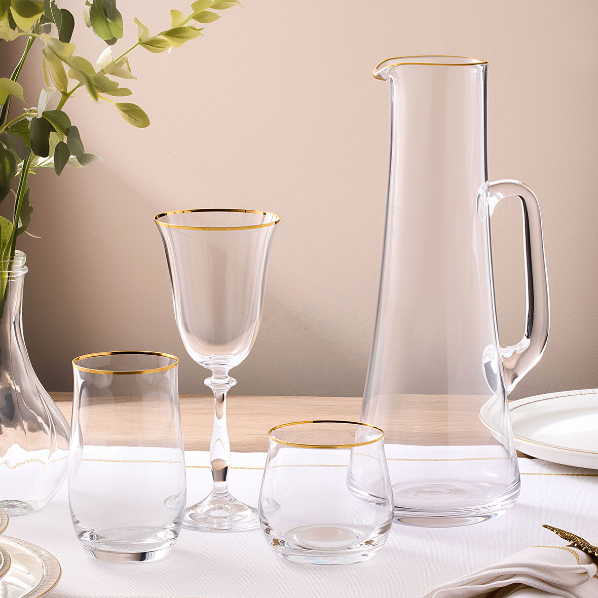 Evaliza Crystalite Gold 37 Parça 12 Kişilik Su Seti