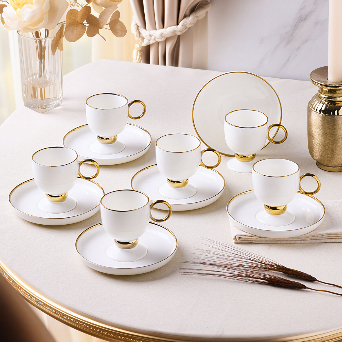 Aryıldız Margaux Gold 12 Parça 6 Kişilik Türk Kahve Fincanı