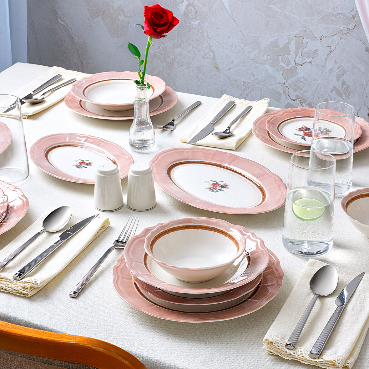 Aryıldız Jardin Pembe 30 Parça 6 Kişilik Yemek Takımı