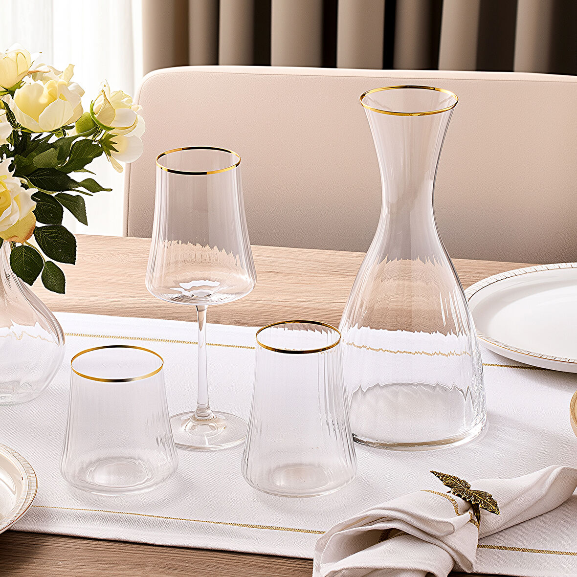 Aryıldız Crystal Gold 37 Parça 12 Kişilik Su Seti