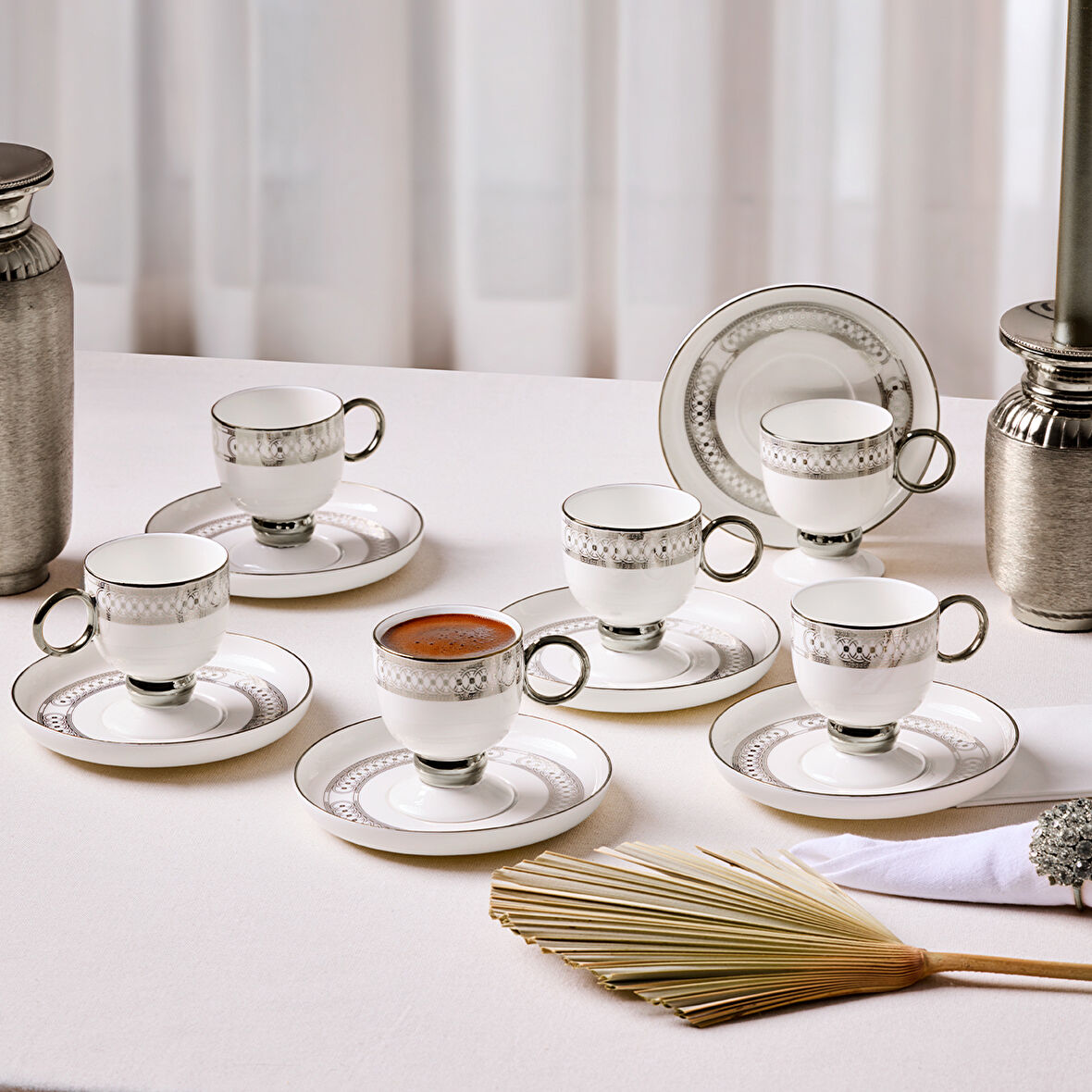 Aryıldız Aurelia Silver 12 Parça 6 Kişilik Kahve Fincan Takımı 90 ml
