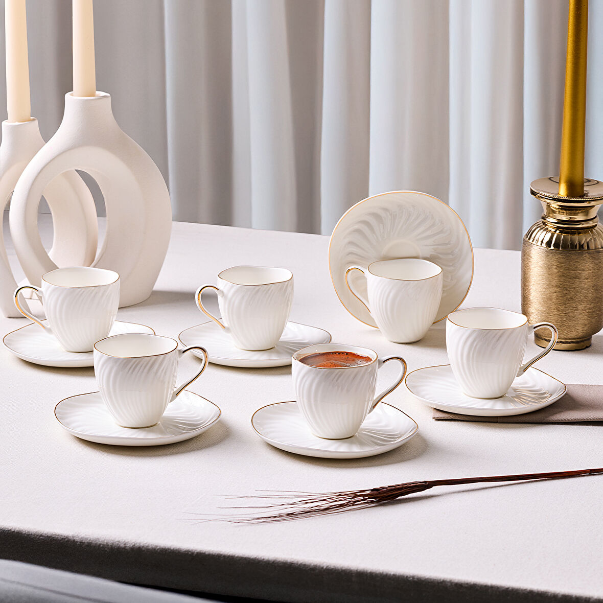 Aryıldız Serena Gold 12 Parça 6 Kişilik Kahve Fincan Takımı 90 ml