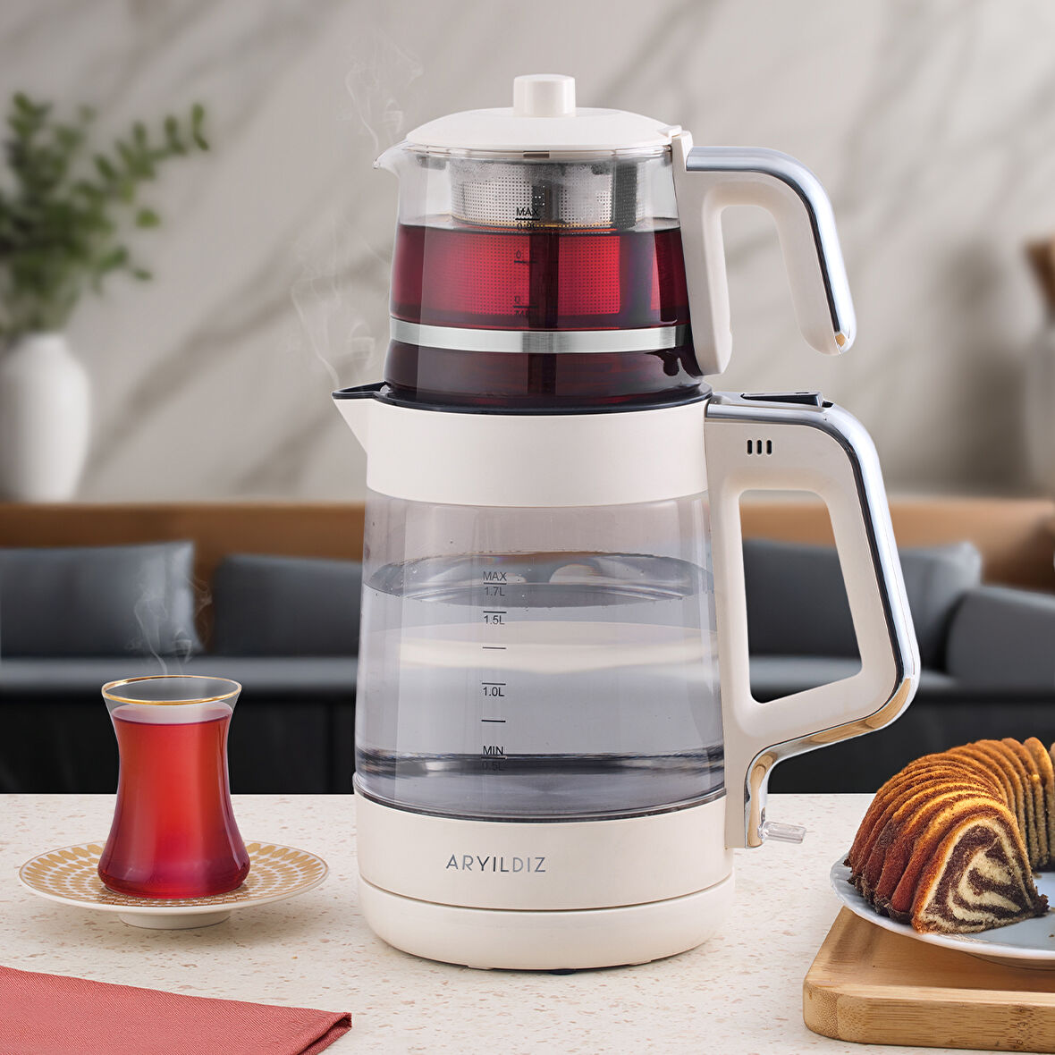 Aryıldız Glow Çay Makinesi Krem