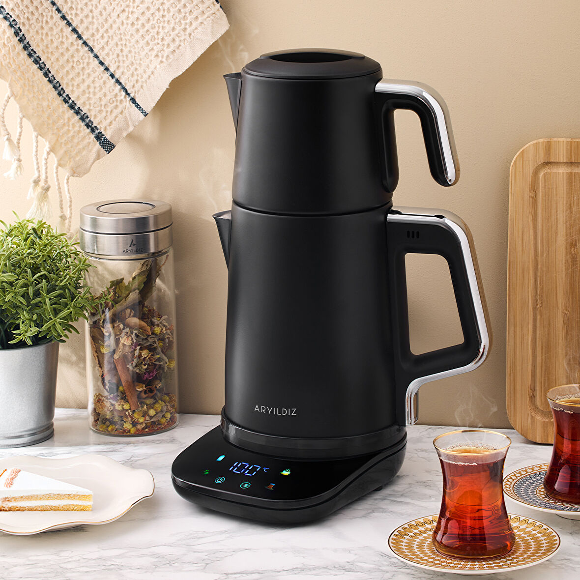 Aryıldız Vision Steel Çay Makinesi Mat Siyah