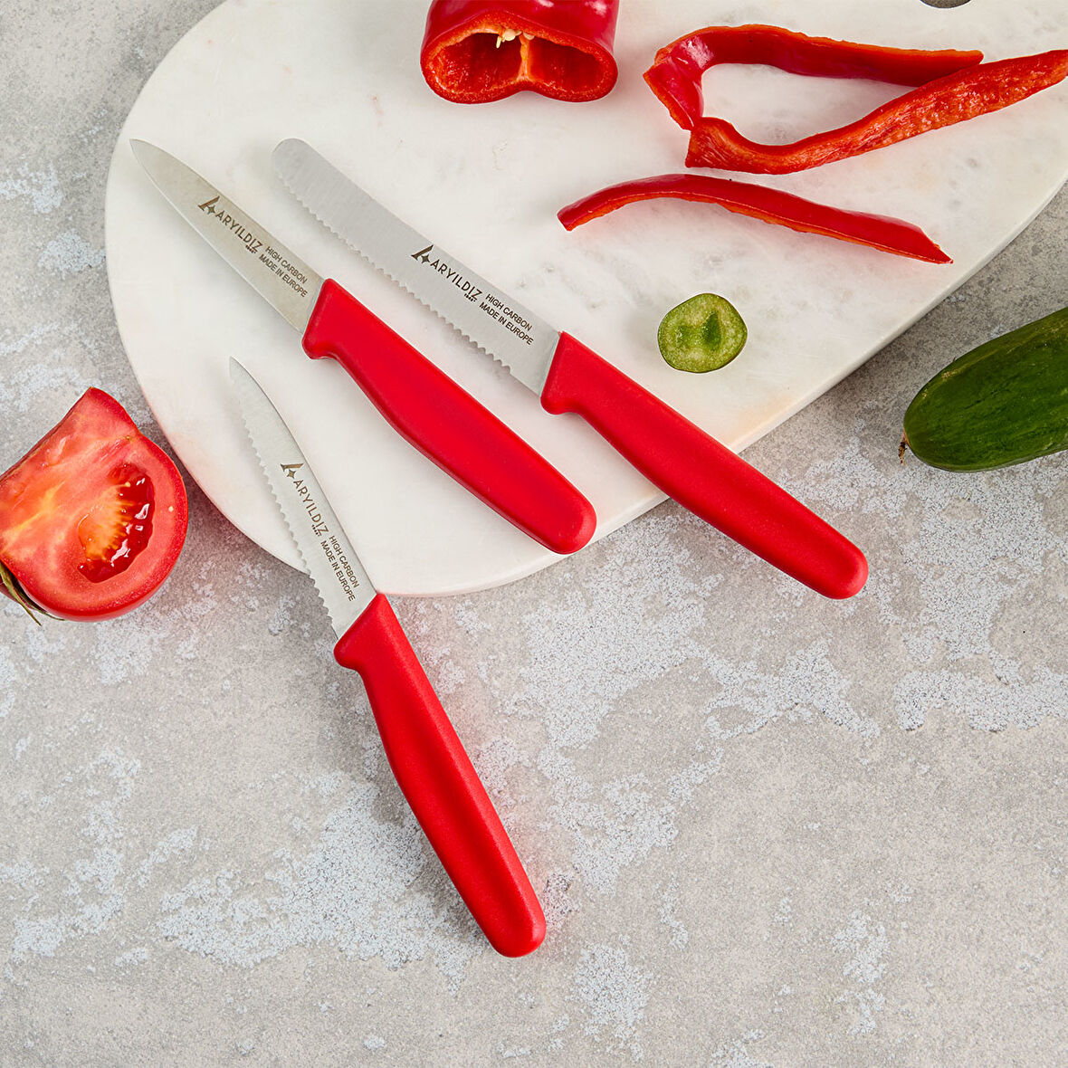Aryıldız Solo 3 Parça Bıçak Seti kırmızı