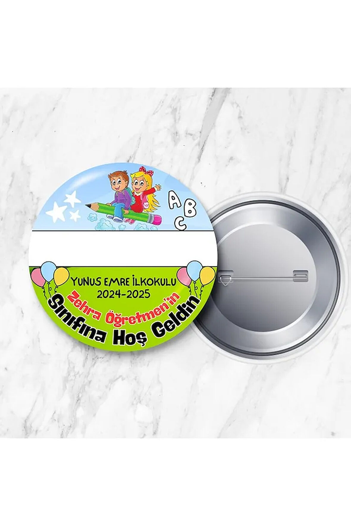 20 ADET İsim Alanı Boş Öğretmene Özel Sınıfına Hoş Geldin Iğneli 44 mm Metal Yaka Rozet