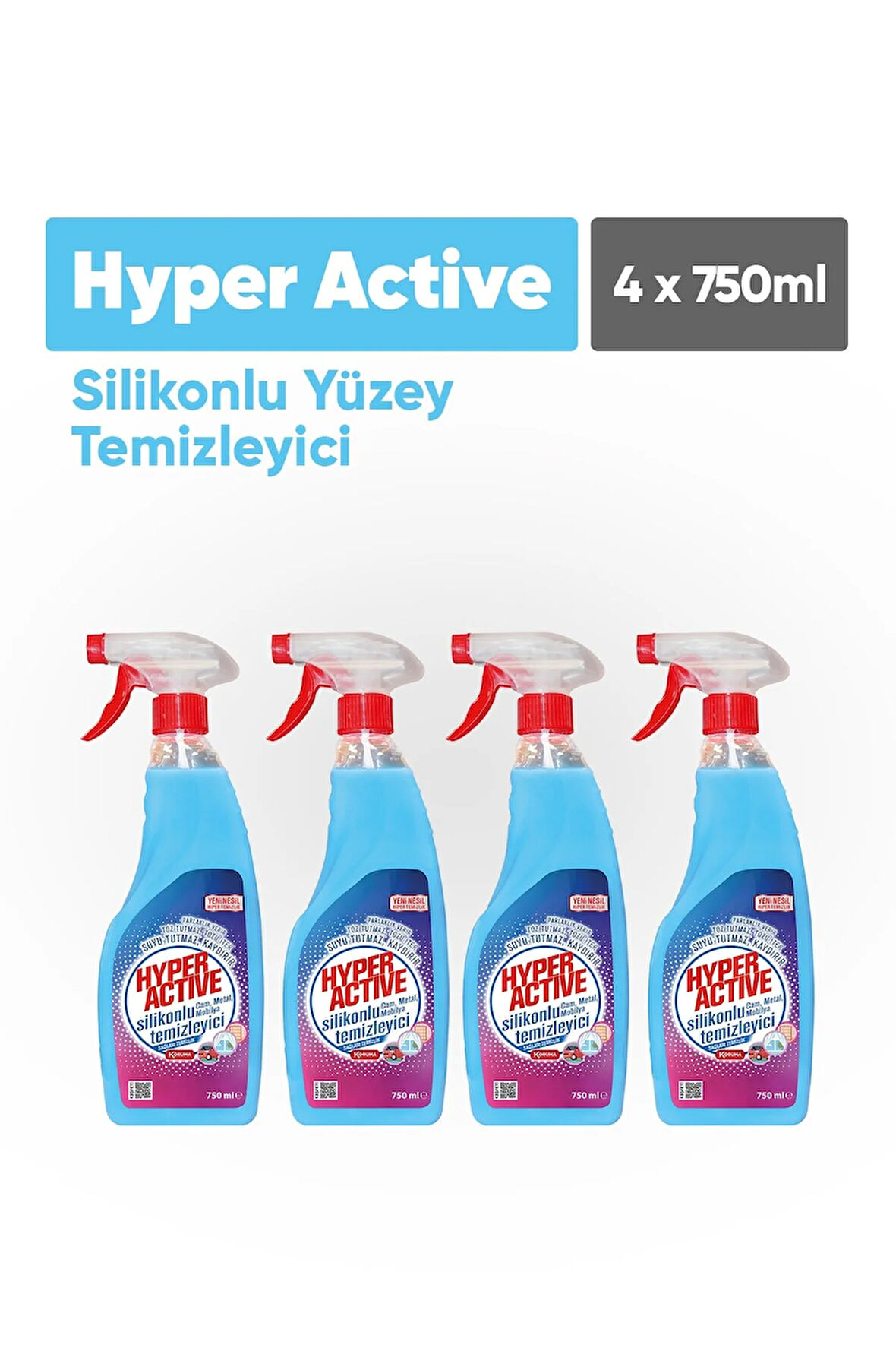 Hyper Active Silikonlu Yüzey Temizleyici 750 Ml- 4`lü Paket