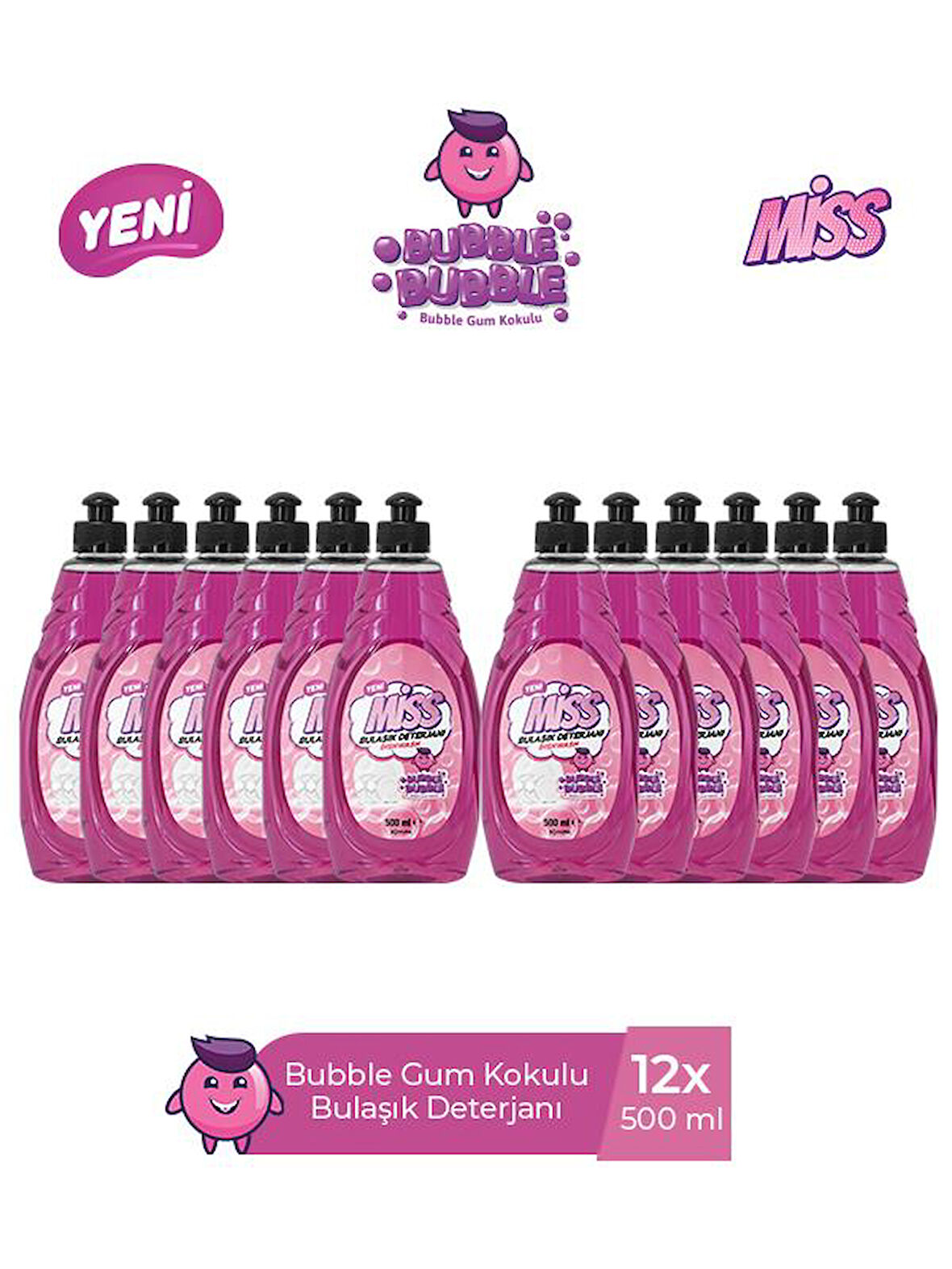 MİSS BULAŞIK DETERJANI BUBBLE GUM 500 ML x 12 ADET