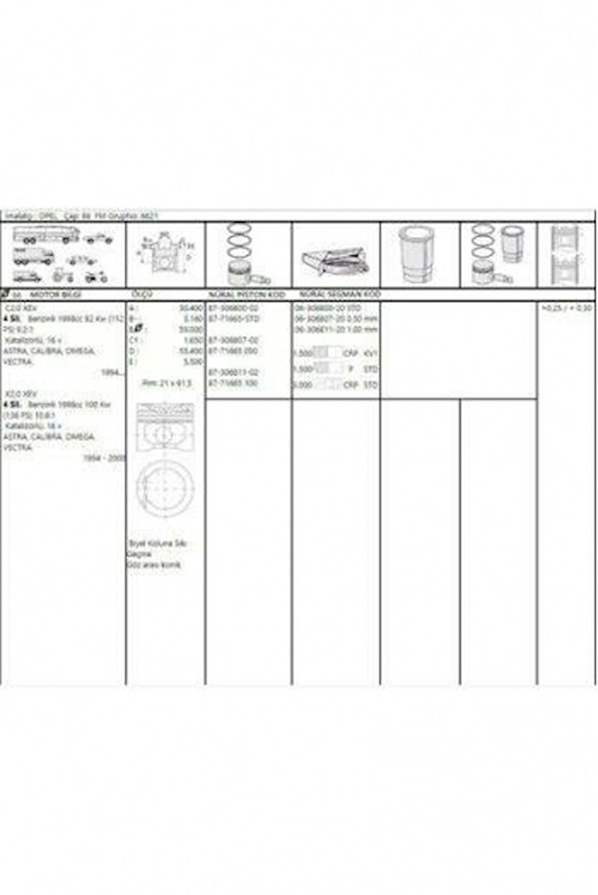 Opel Piston+segman X20xev 2.0 16v Vectra B Omega B 87.00mm 100 (1.5x1.5x3.0) 136ps Ecotec - Akd 44-3581-16-100