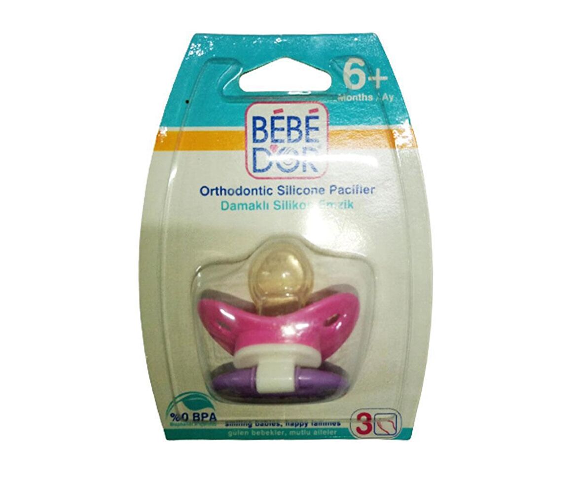 Bebedor 6+ Ay Damaklı Silikon Emzik 133Pembe bağlatı beyaz sap leylak