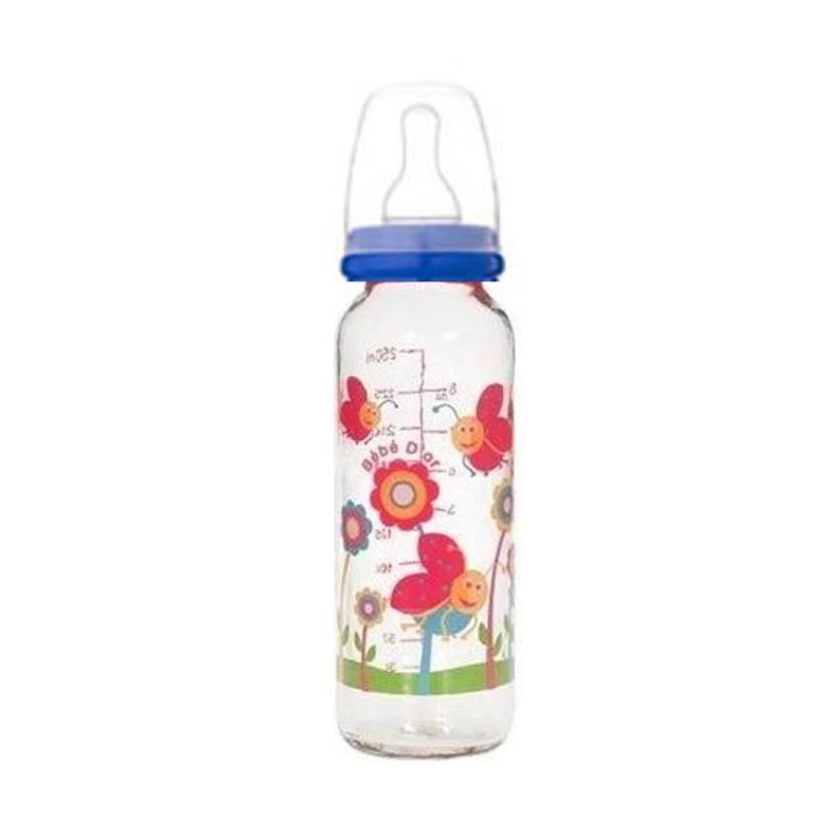 Bebedor 31302 Desenli Cam Biberon 250 Ml - Mavi Kapaklı Uğur Böceği