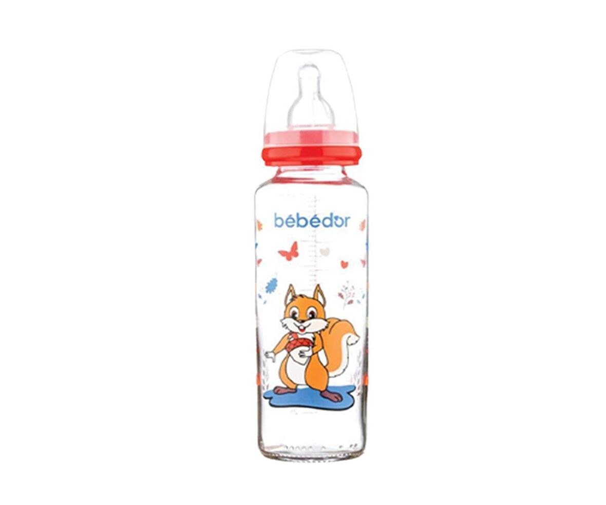 Bebedor 31302 Desenli Cam Biberon 250 Ml - Kırmızı