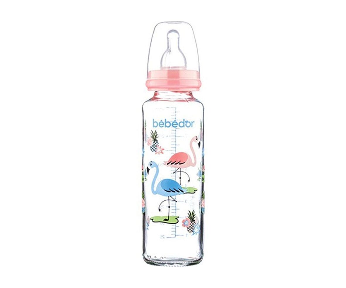 Bebedor 31302 Desenli Cam Biberon 250 Ml - Pembe