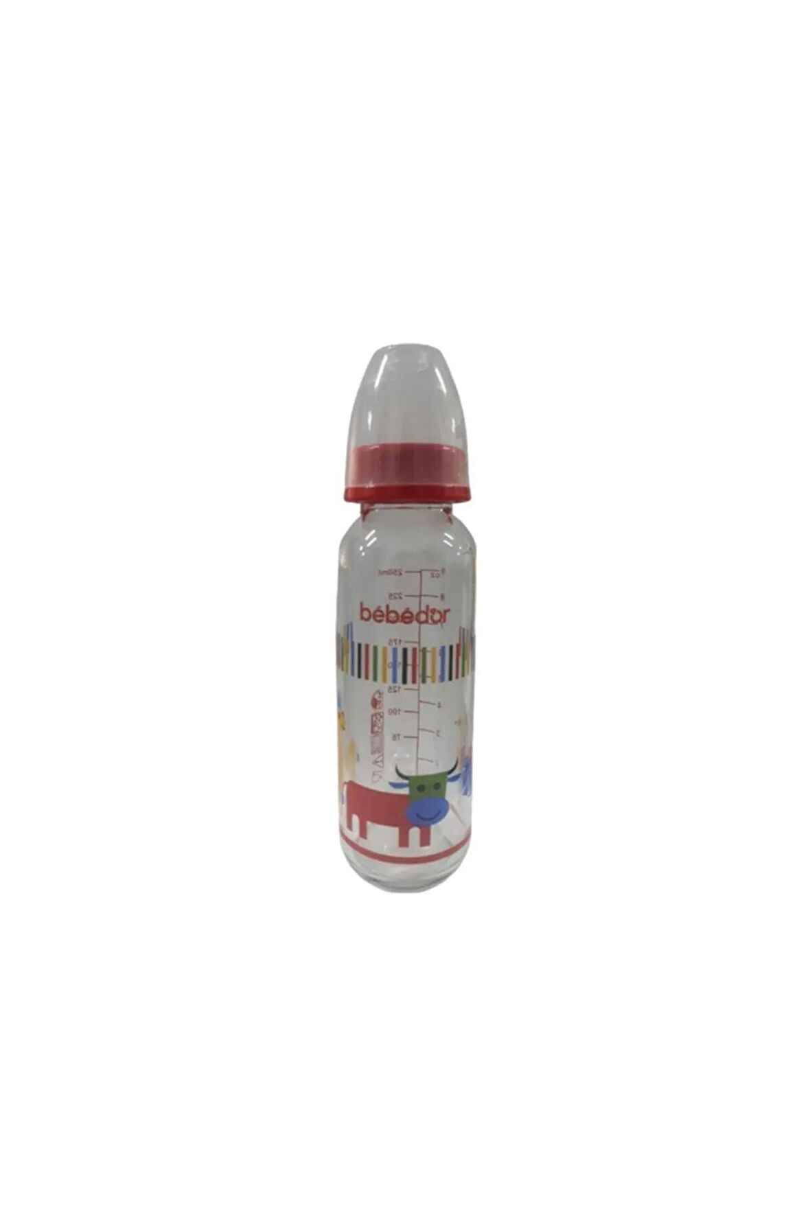 31302 Desenli Cam Biberon 250 Ml - Kırmızı Renkli