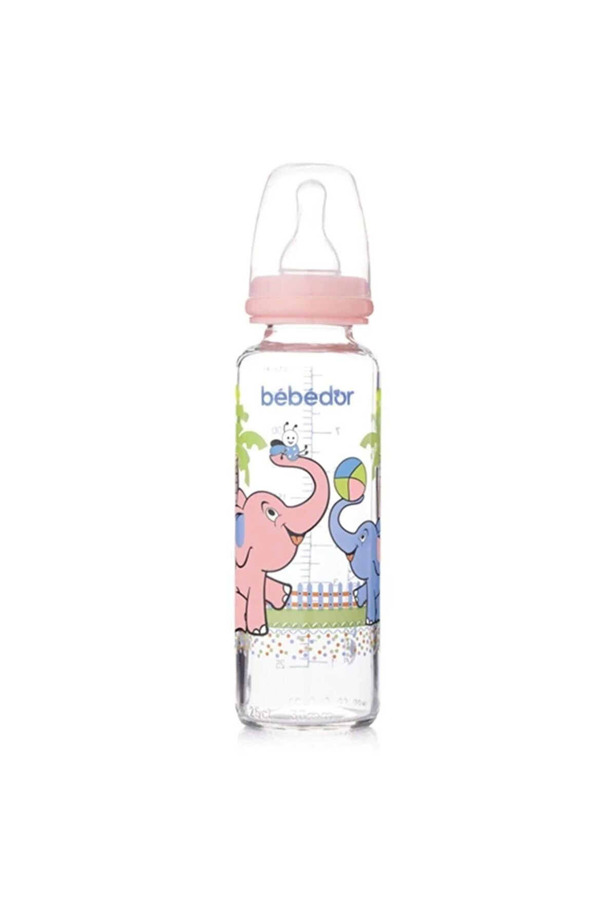 B-31302 Desenli Cam Biberon 250 ml Pembe