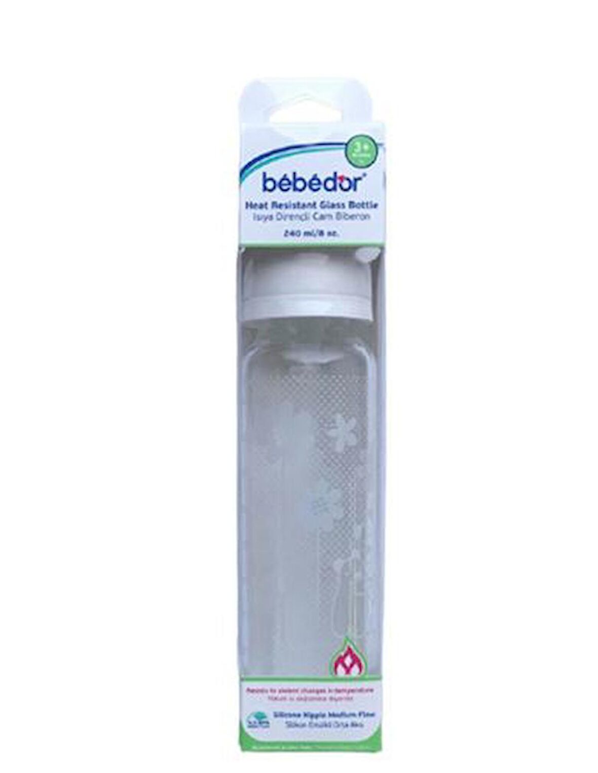 Bebedor Isıya Dirençli Cam Biberon 3+Ay 240 ml Beyaz