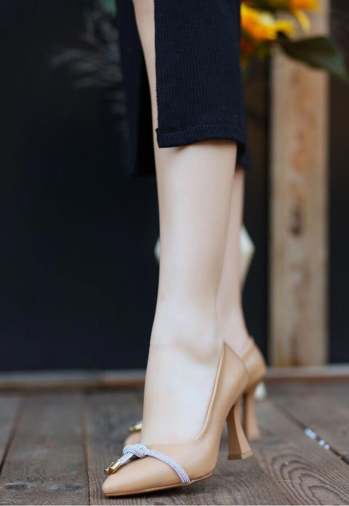 Pabucmarketi Kadın Nude Nut Suni Deri Stiletto Ayakkabı