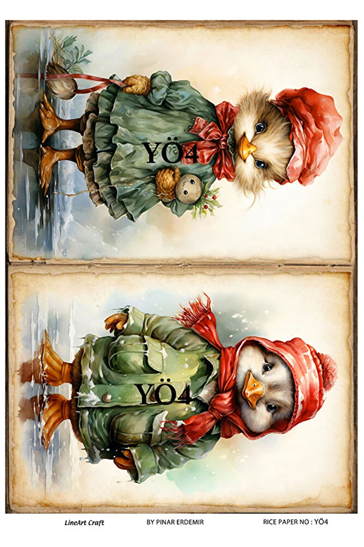 Ördek Serisi YÖ4 Yeşil, Ördek, Hayvan, Duck Desenli Pirinç Dekopaj 30x42