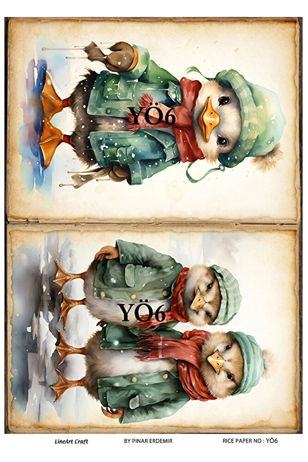 Ördek Serisi YÖ6 Yeşil, Ördek, Hayvan, Duck Desenli Pirinç Dekopaj 30x42