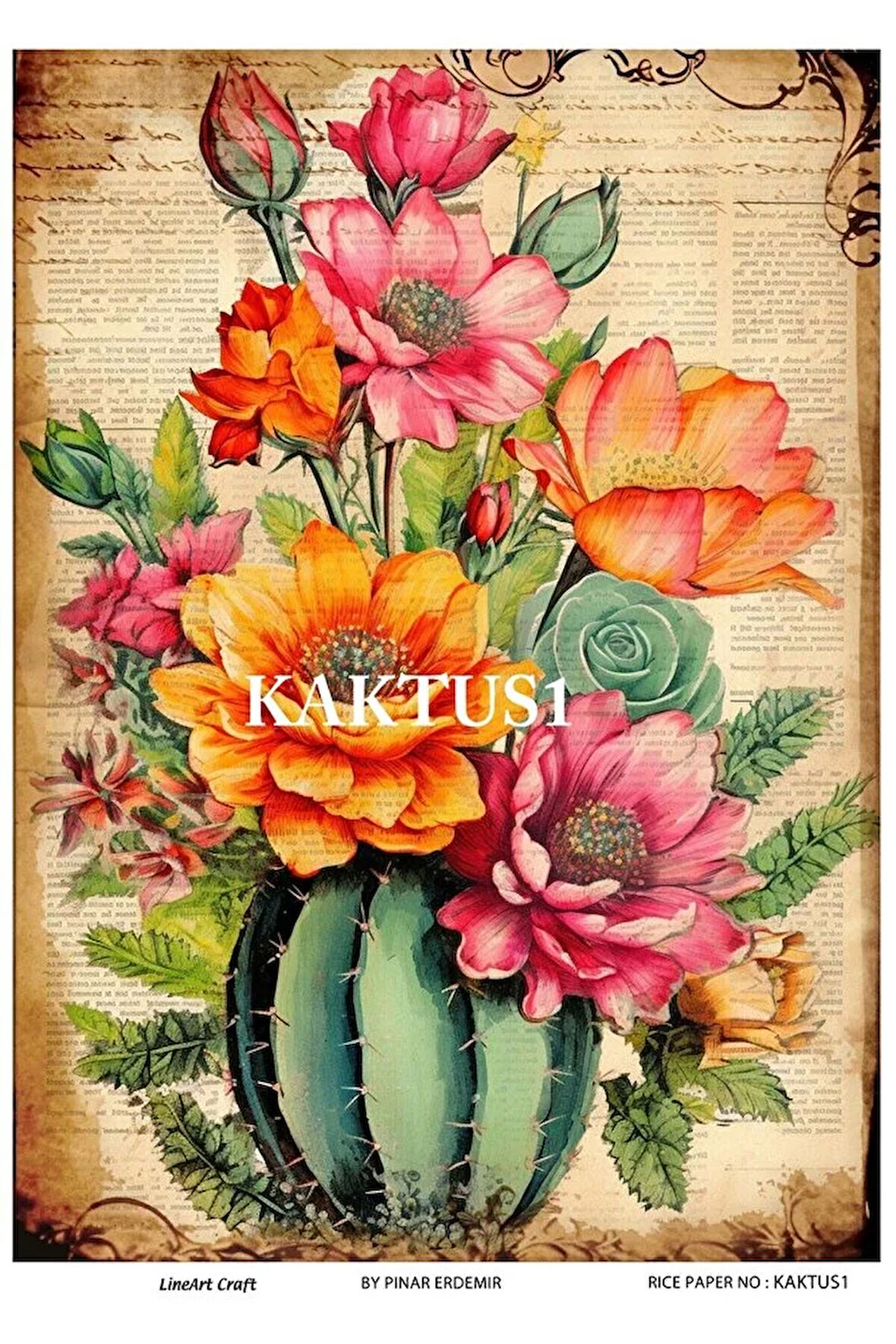 Kaktüs Serisi KKTS1 Kaktüs Desenli Pirinç Dekopaj 30x42