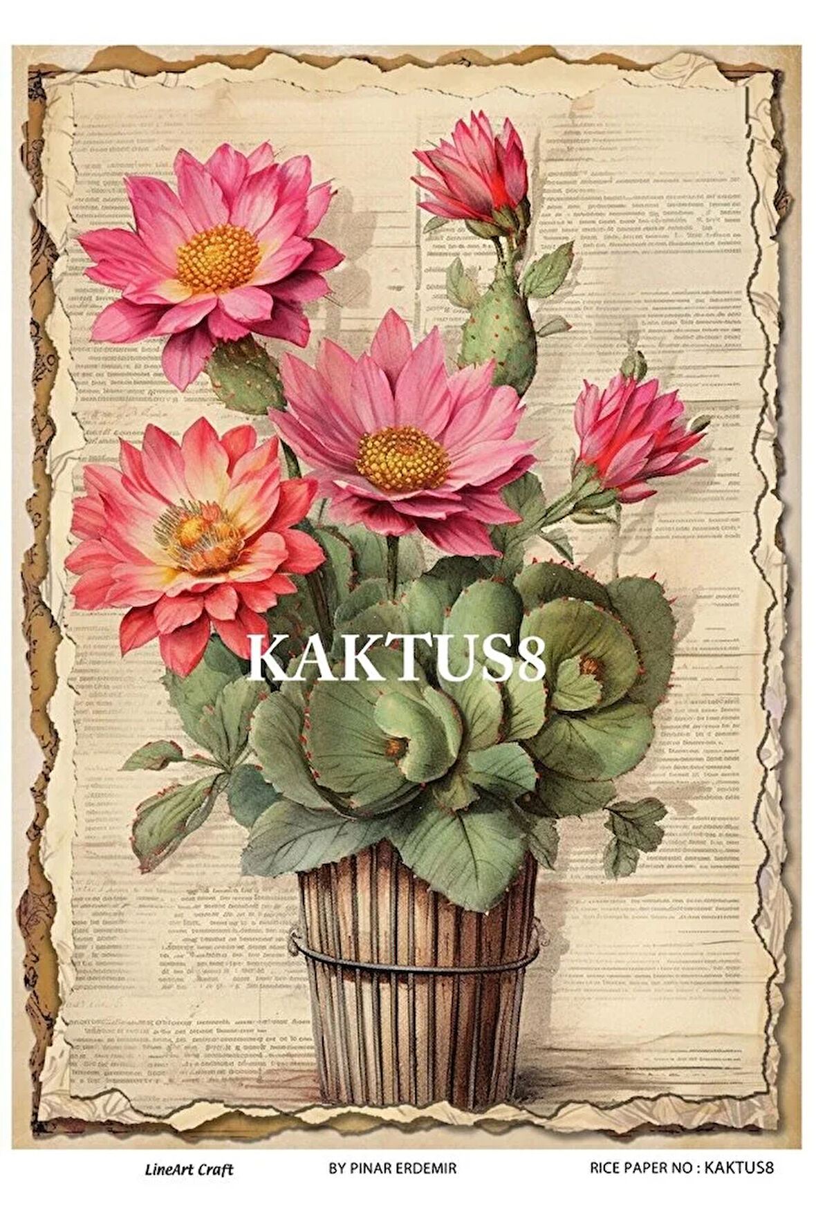 Kaktüs Serisi KKTS8 Kaktüs Desenli Pirinç Dekopaj 30x42