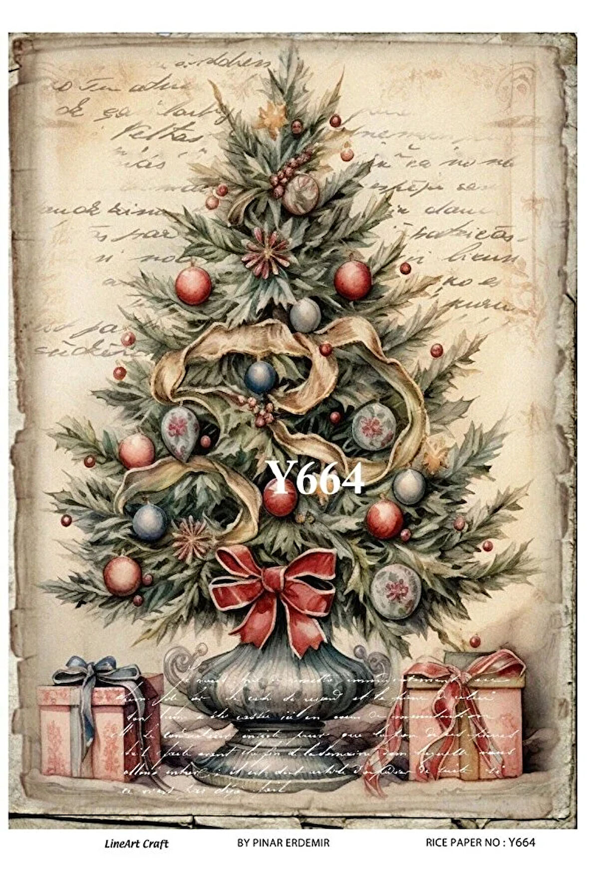 Y664 Yeniyıl, Çam Ağacı Desenli Pirinç Dekopaj 30x42