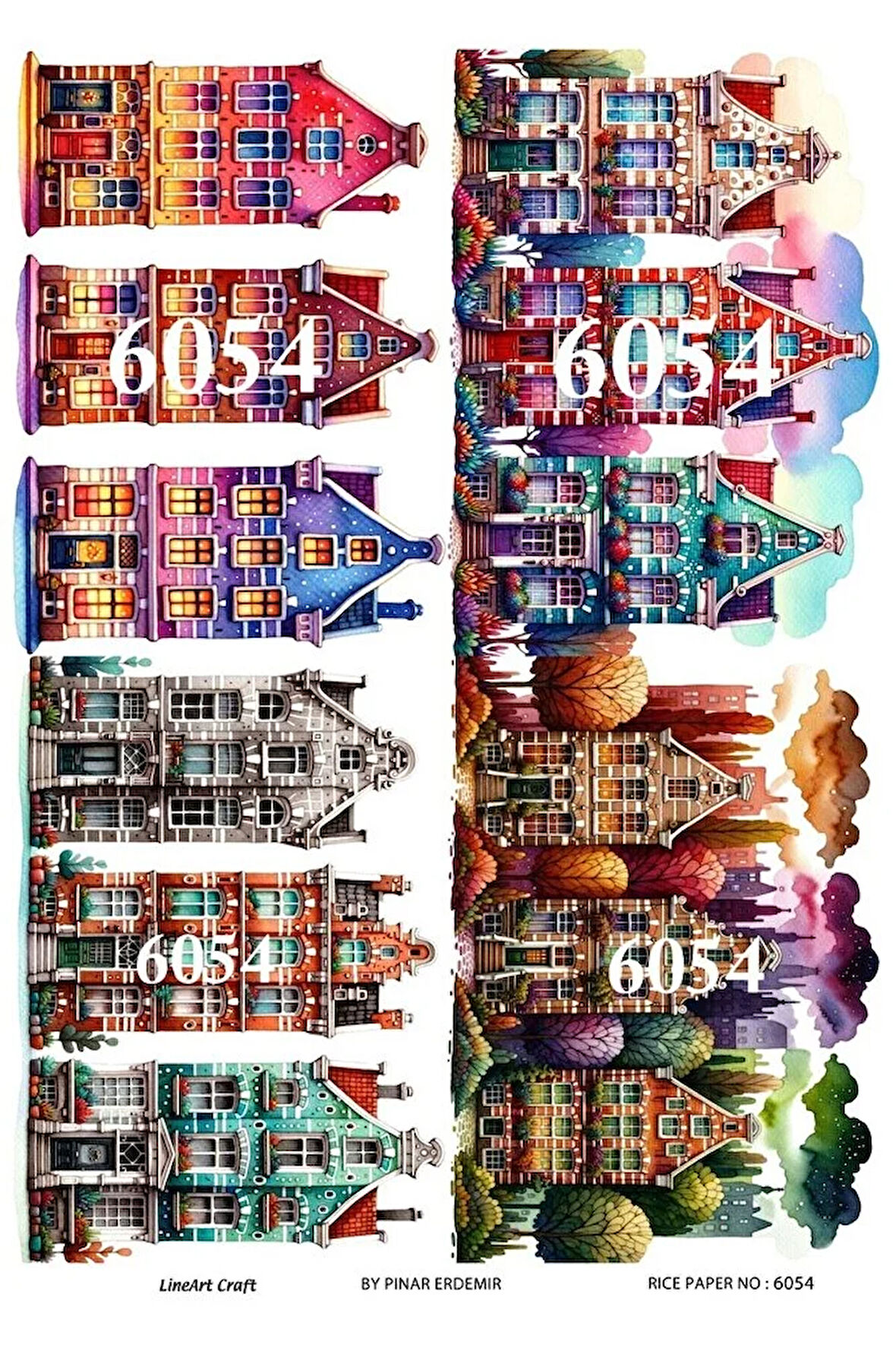 6054 Renkli Evler Desenli Pirinç Dekopaj 30x42