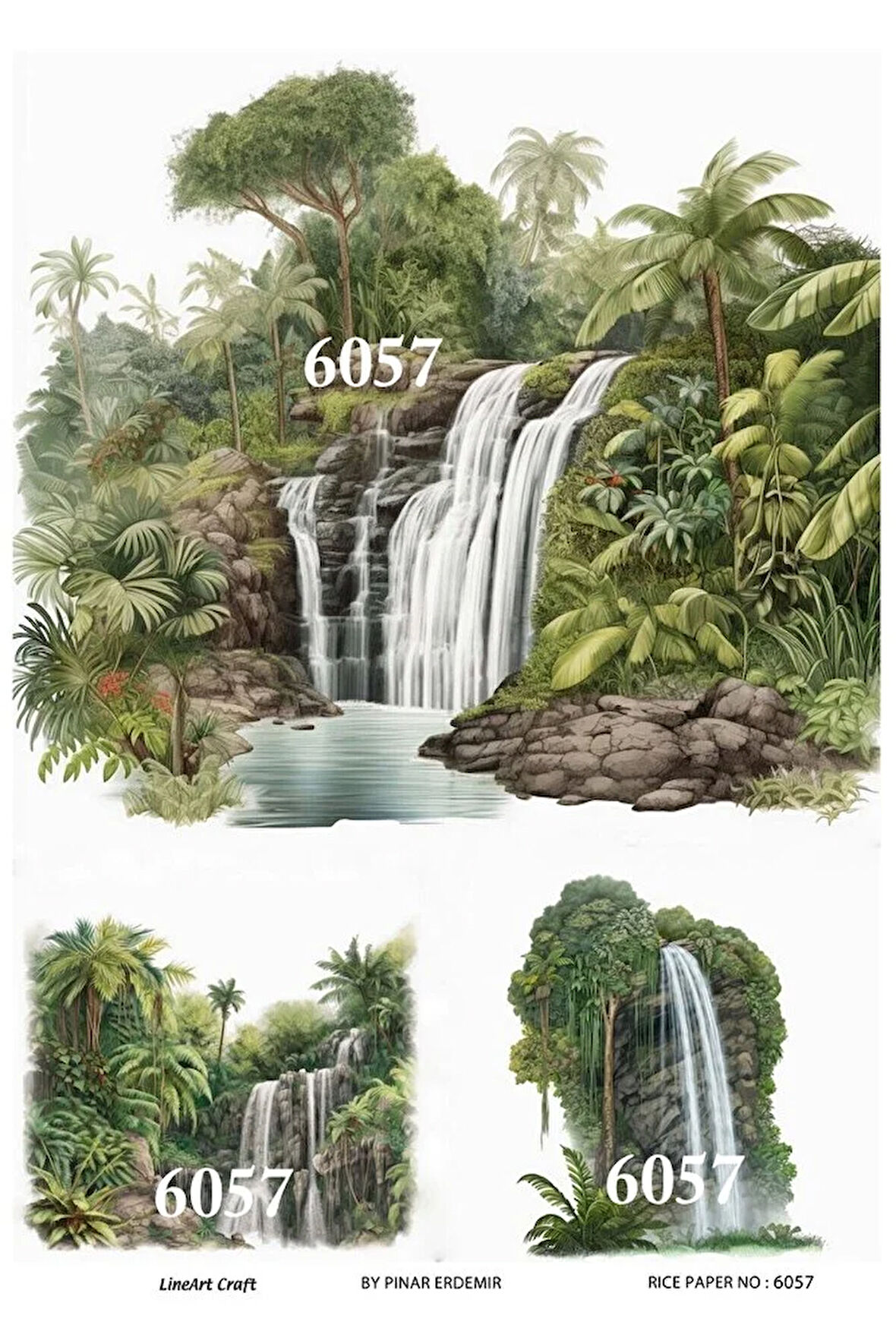 6057 Şelale, Manzara, Doğa Desenli Pirinç Dekopaj 30x42