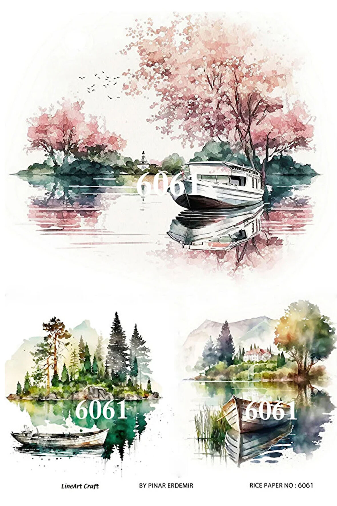 6061 Göl, Sandal, Manzara, Doğa Desenli Pirinç Dekopaj 30x42