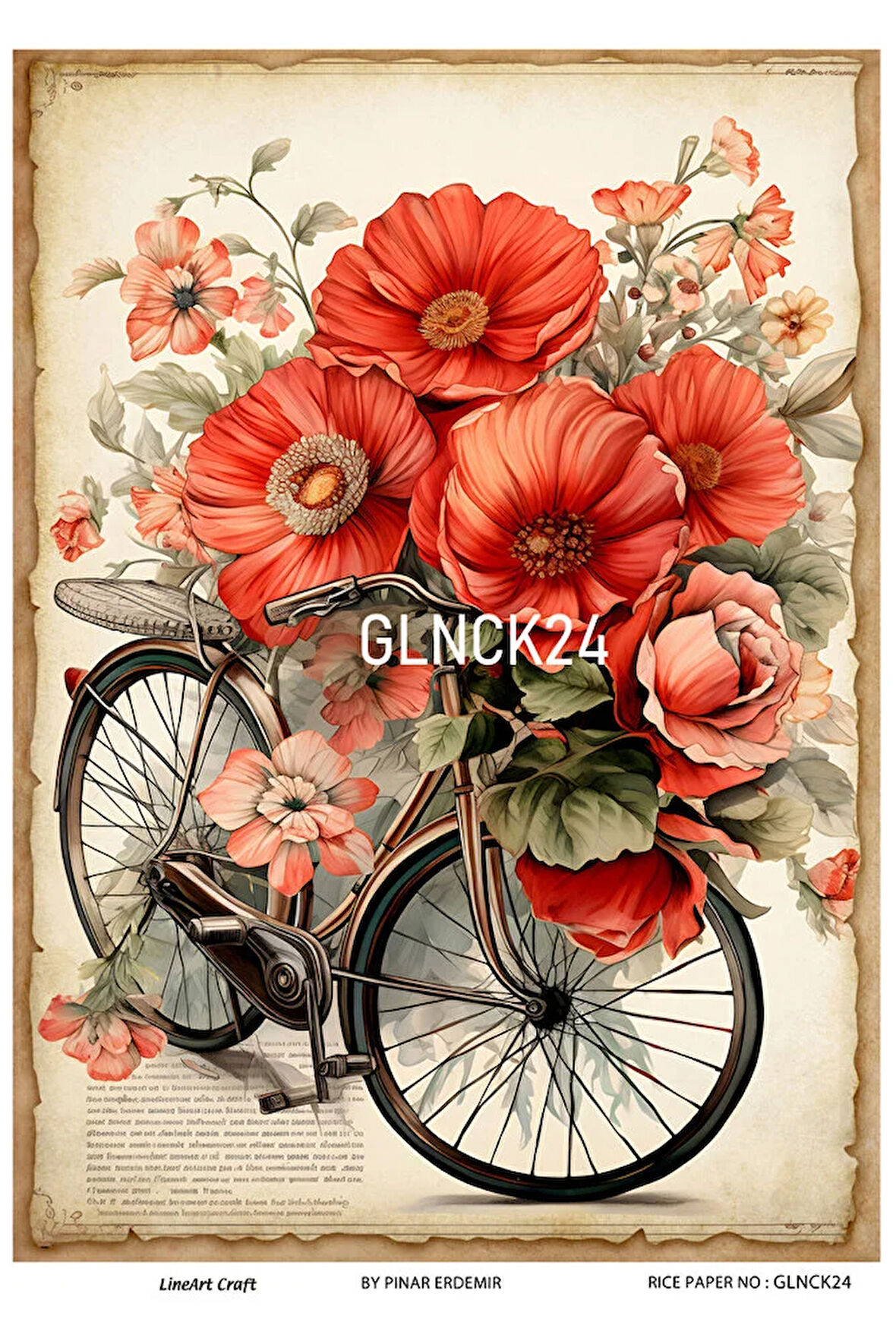 Gelincik Serisi GLNCK24 Gelincik, Çiçek, Kırmızı Desen Pirinç Dekopaj 30x42