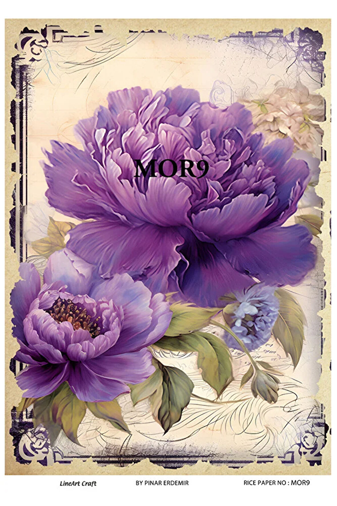 Mor Serisi MOR9 Mor, Çiçek Desenli Pirinç Dekopaj