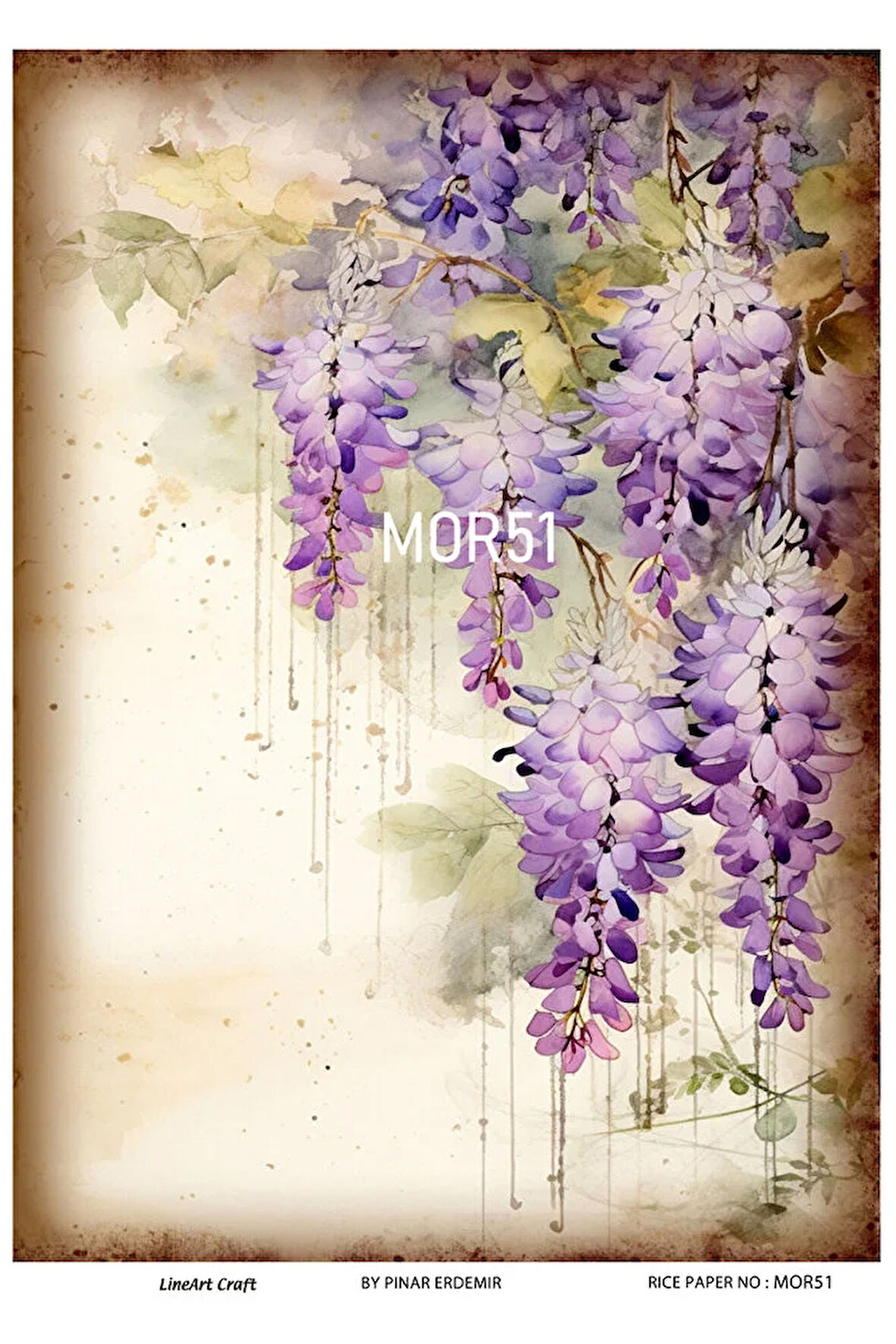 Mor Serisi MOR51 Mor, Sümbül, Salkım Çiçek Desenli Pirinç Dekopaj