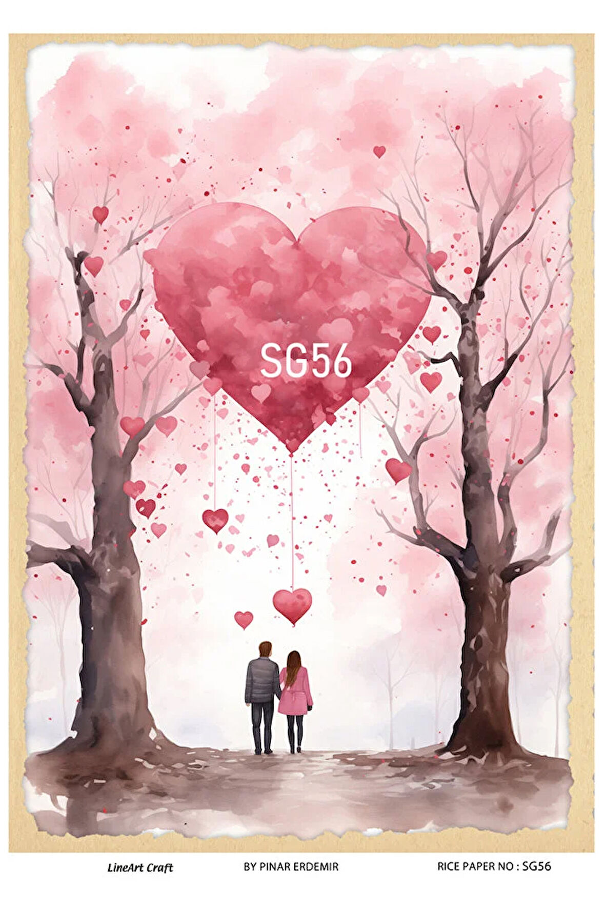 Sevgililer Günü Serisi SG56 Çiçekler, Kalp, Güller Pirinç Dekopaj 30x42