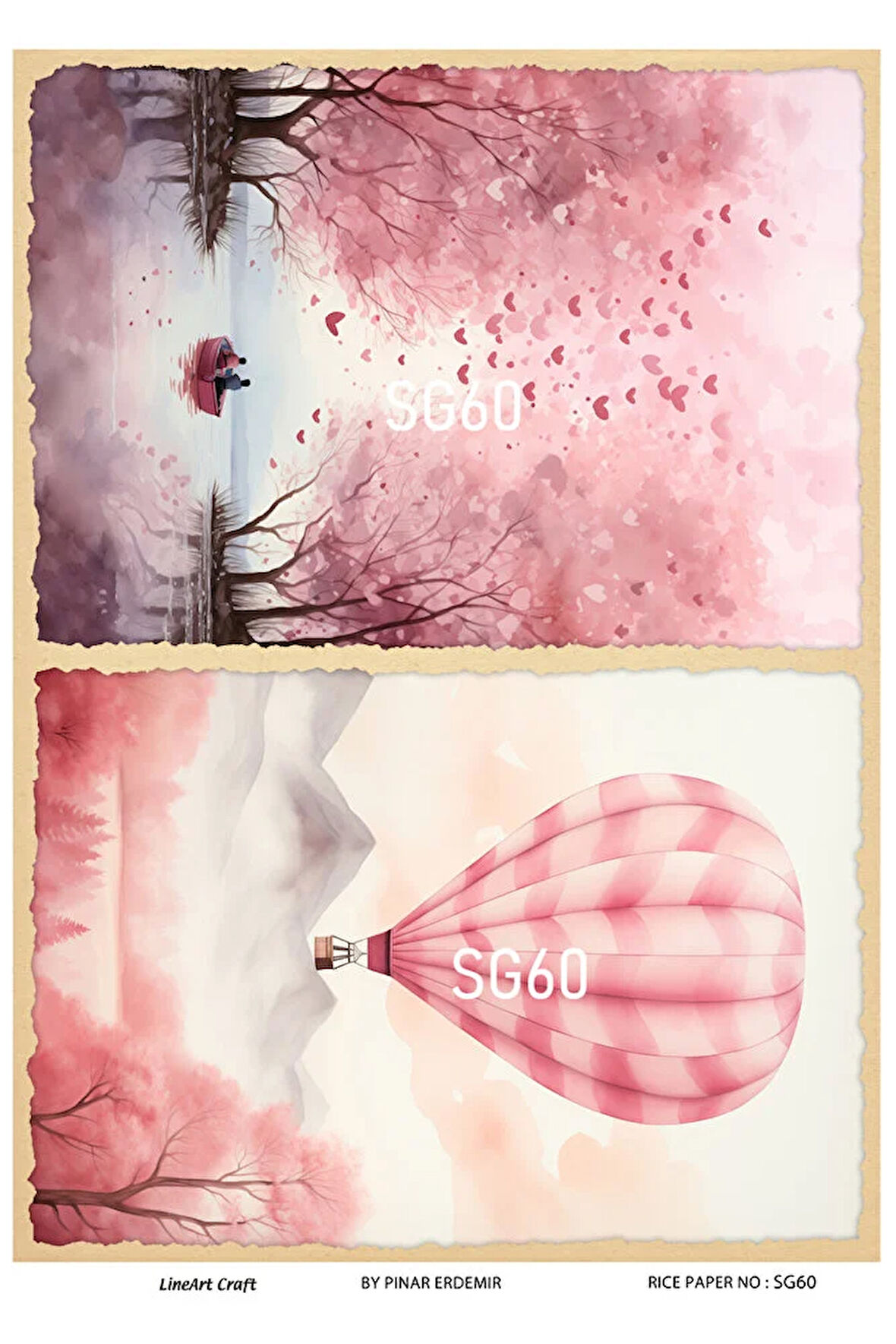 Sevgililer Günü Serisi SG60 Çiçekler, Kalp, Güller Pirinç Dekopaj 30x42