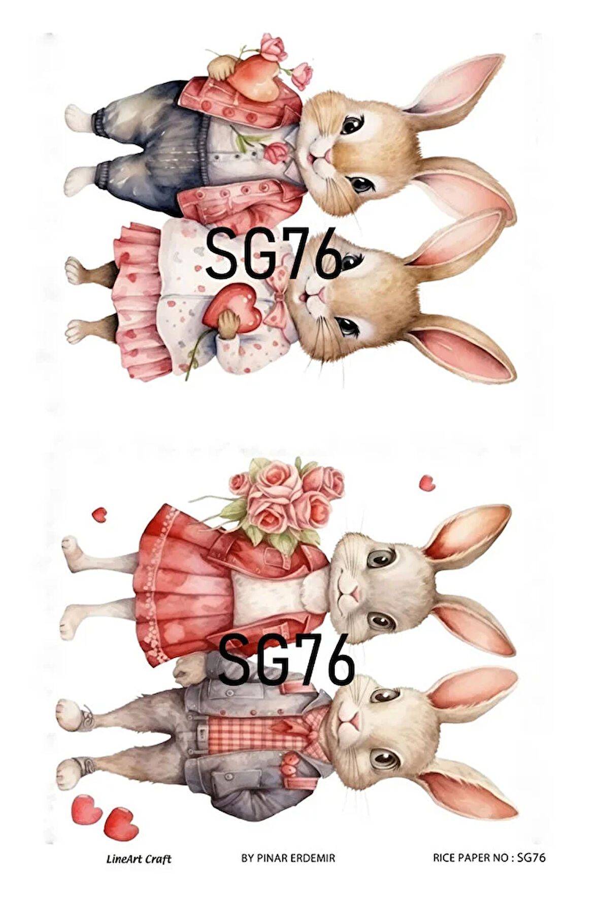 Sevgililer Günü Serisi SG76 Easter, Paskalya, Tavşanlar Pirinç Dekopaj 30x42