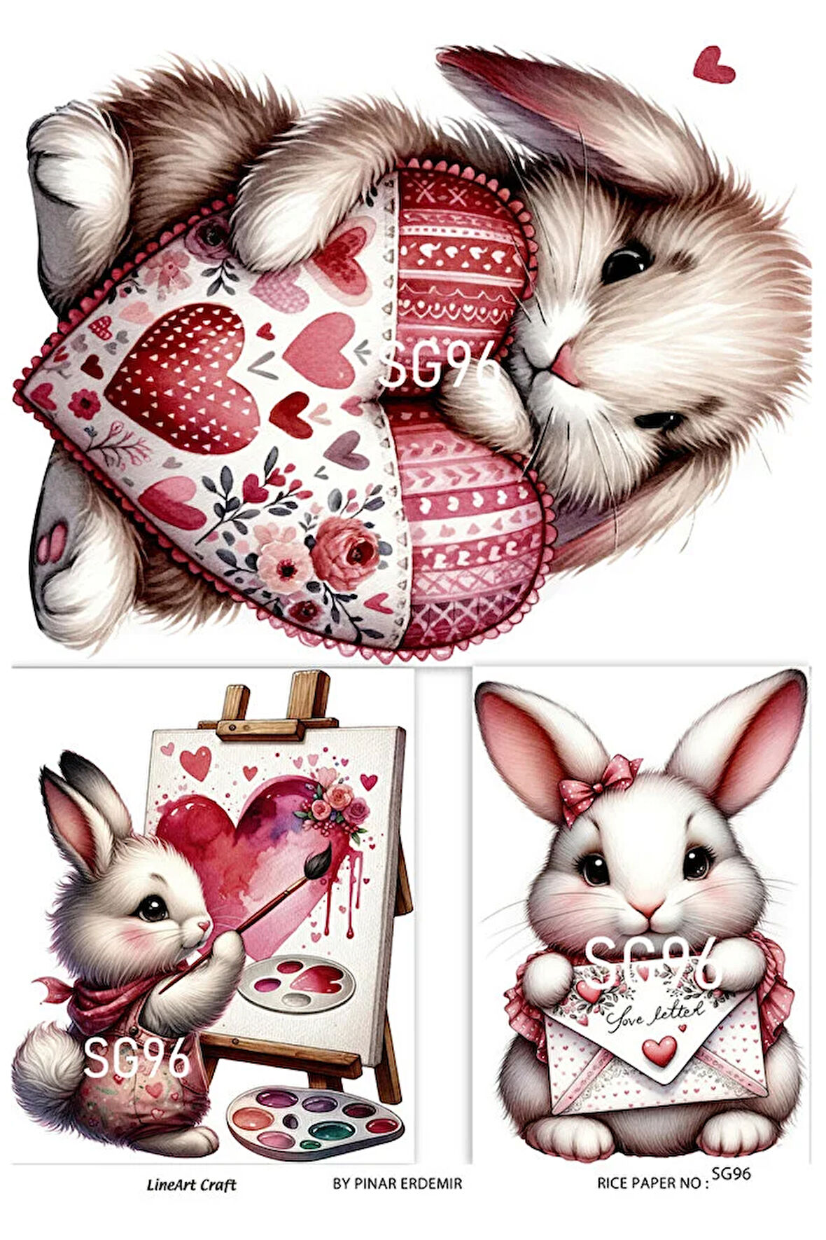 Sevgililer Günü Serisi SG96 Tavşan, Çiçekler, Paskalya Pirinç Dekopaj 30x42