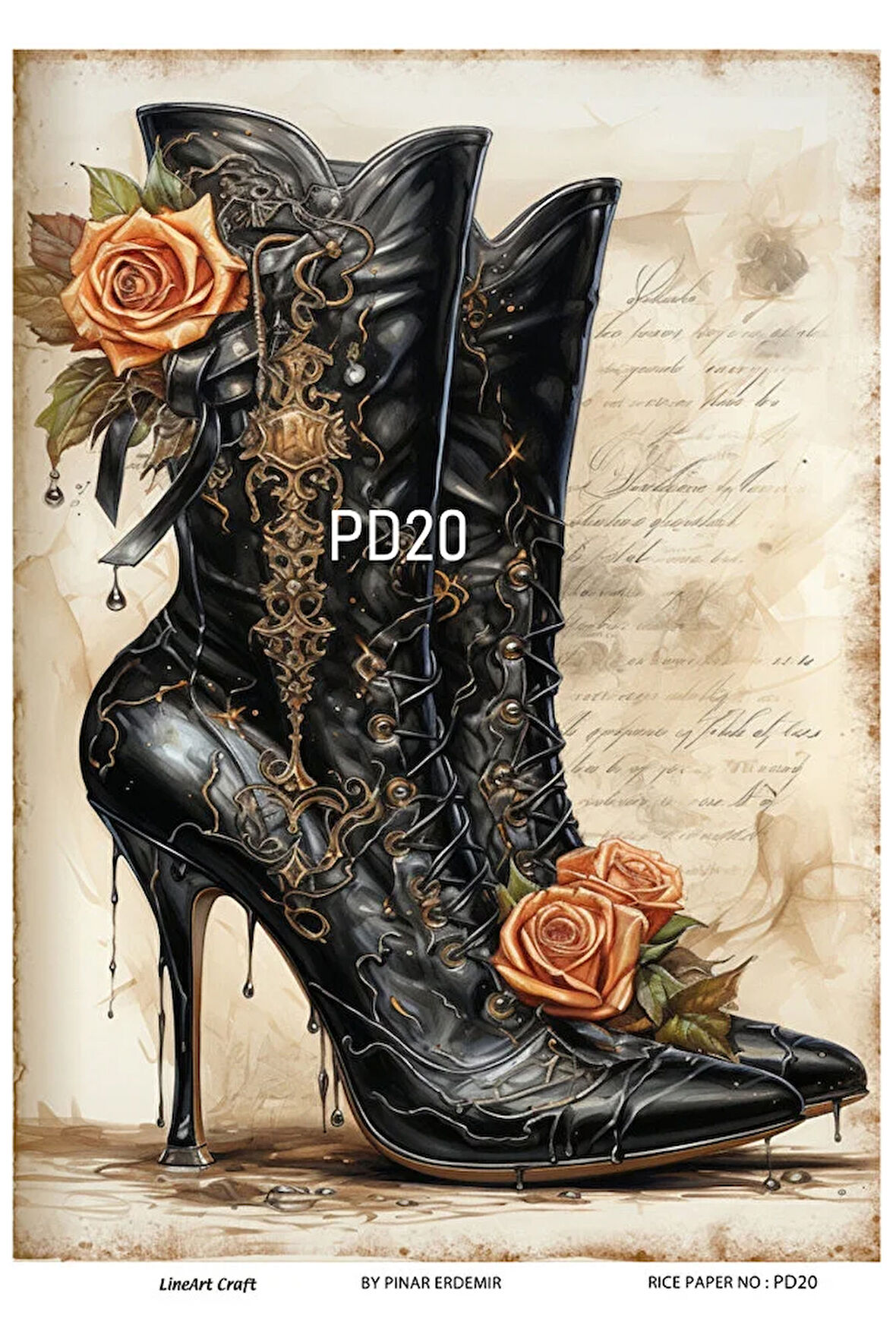 Paris Day Serisi PD20 Siyah Çizme Pirinç Dekopaj 30x42