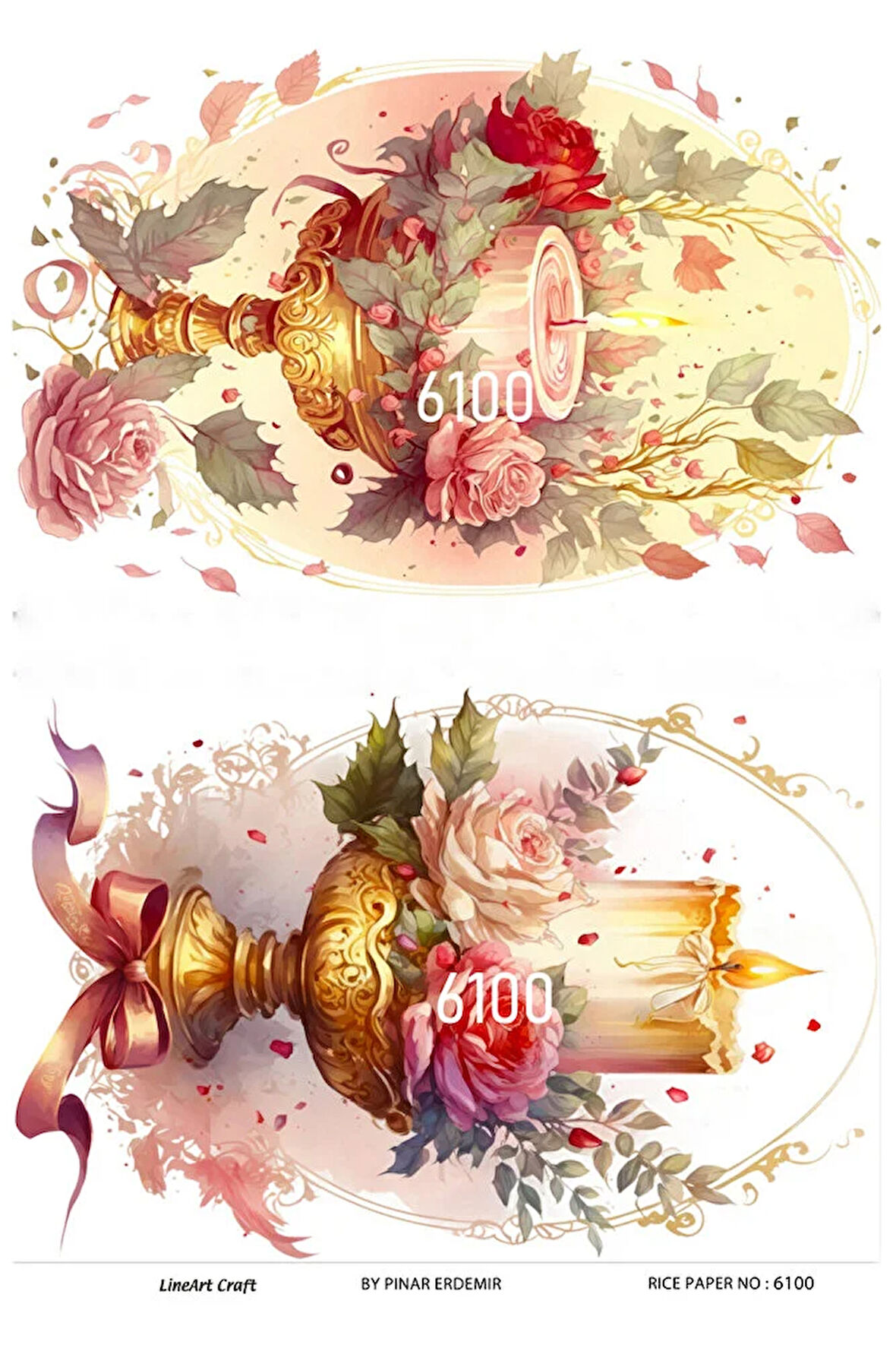 6100 Çiçek, Mum, Şamdan Desenli Pirinç Dekopaj 30x42