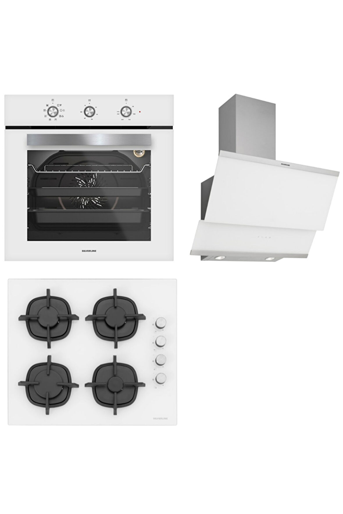 Silverline Beyaz Cam Ankastre Set Bo6503w01 - Cs5343w01 - 3420 Classy