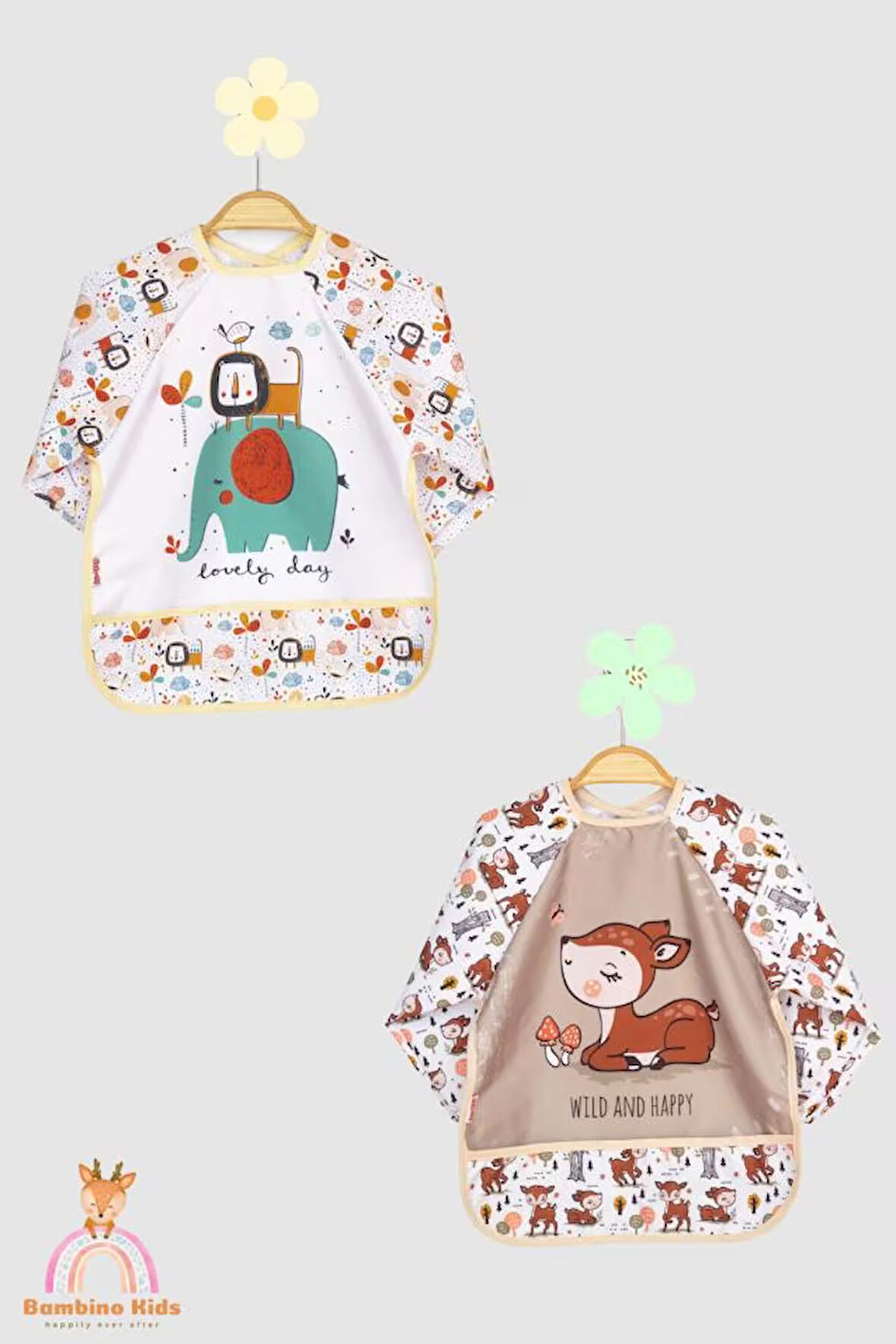 Uzun Kollu Sıvı Geçirmez Mama Önlüğü 2'li Set (6-24 Ay)