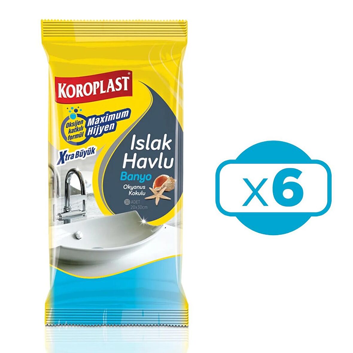 Koroplast Islak Havlu Banyo Okyanus Kokulu 6 Paket Xtra Büyük 30 Adet 20x30 Cm