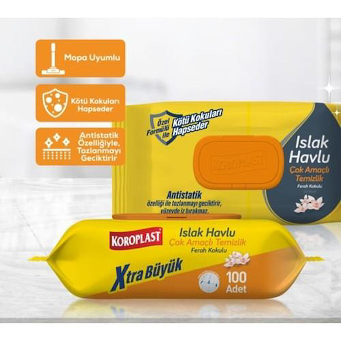 Koroplast Çok Amaçlı Islak Havlu Ferah Koku 100lü Kapaklı 12 Paket 1Koli