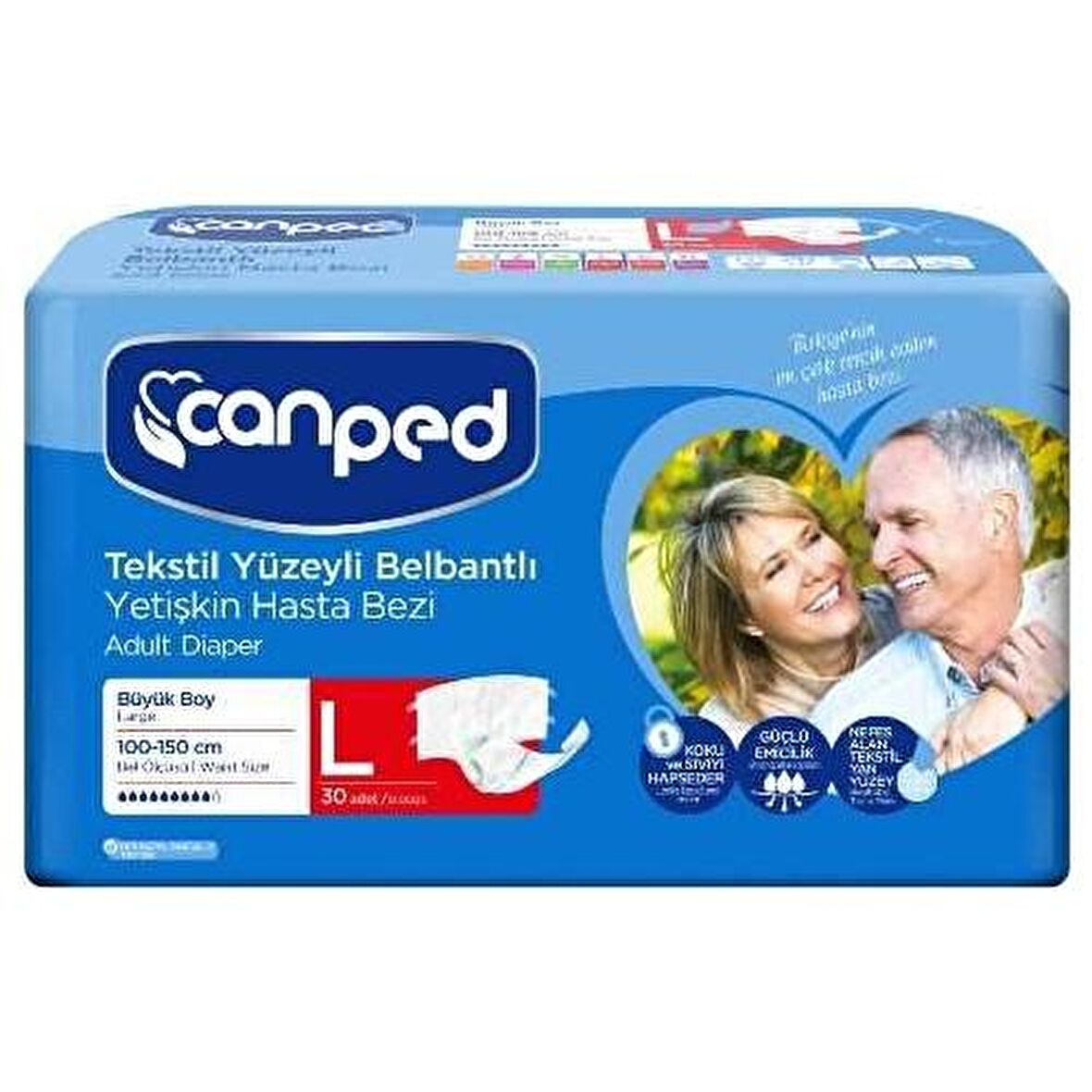 Canped Belbantlı Tekstil Yüzeyli Hasta Bezi Large 30'lu