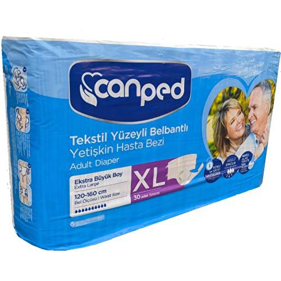 Canped Belbantlı Tekstil Yüzeyli Hasta Bezi Extra Large 30'lu