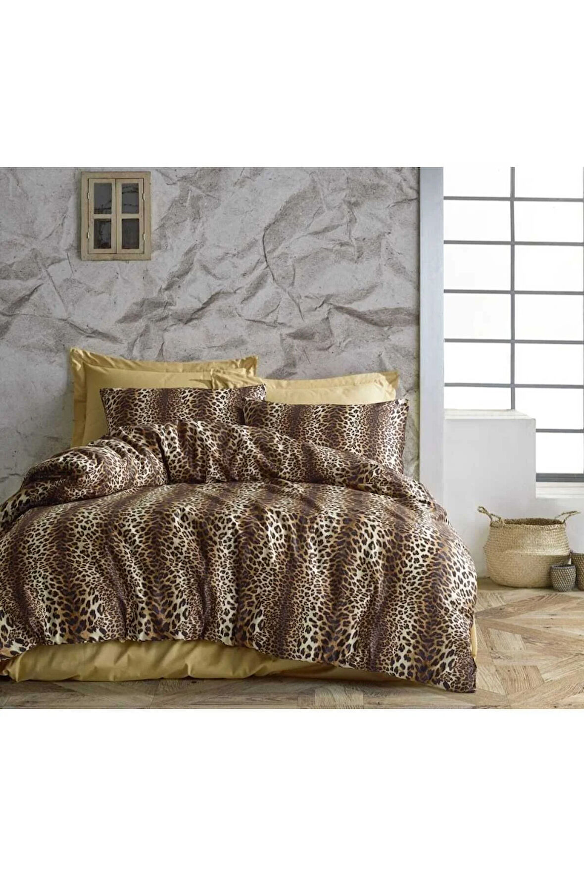 Çift Kişilik Ranforce (kumaş) Nevresim Çarşaf Takımı Leopar Desen