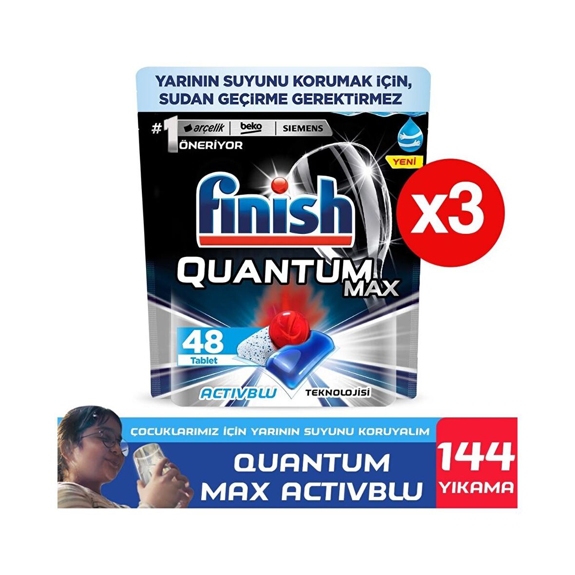 Finish Quantum 144 Yıkama Tablet Bulaşık Makinesi Deterjanı 3x48 Adet