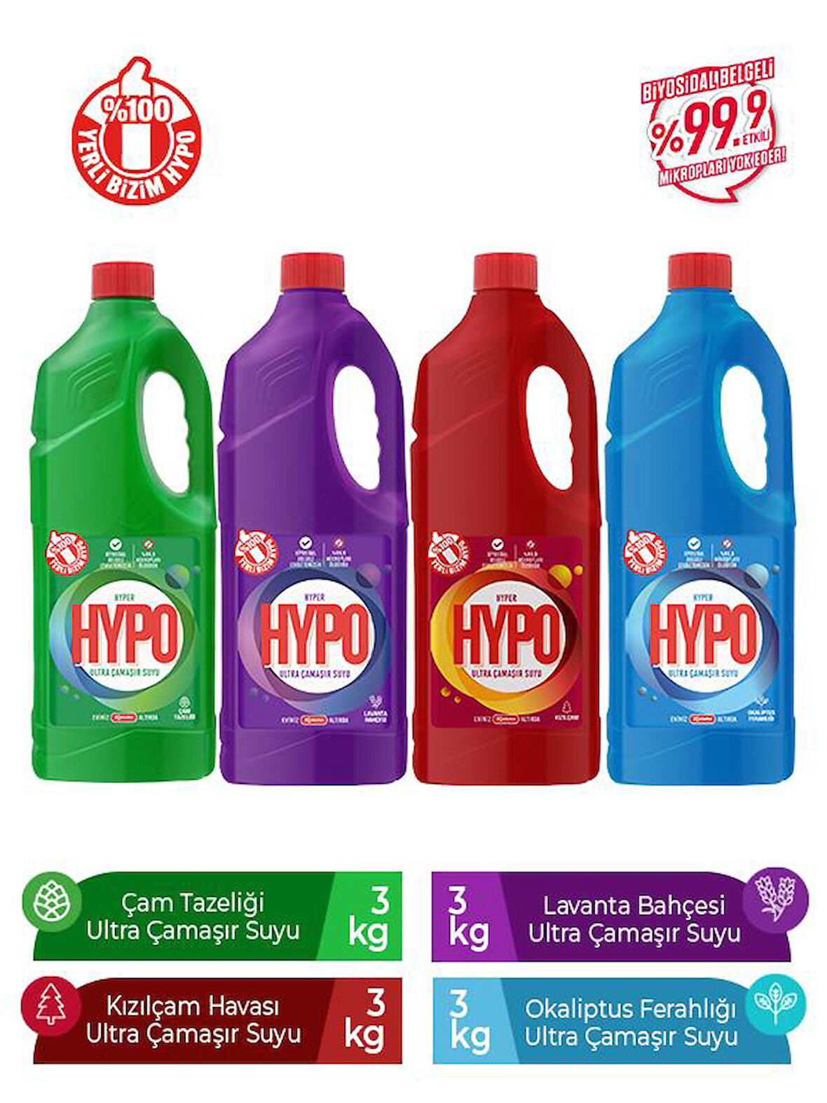 HYPER HYPO ULTRA ÇAMAŞIR SUYU 4 FARKLI KOKU 3 KG X 4 ADET