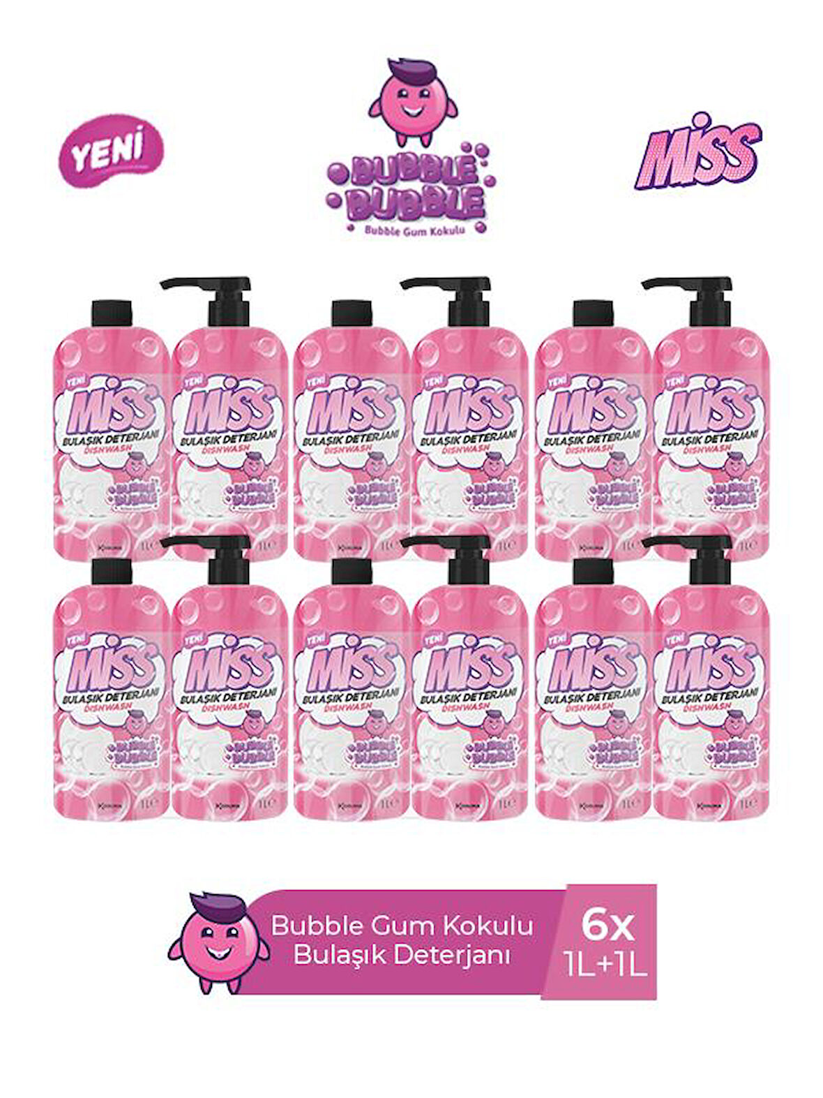 MİSS BULAŞIK DETERJANI (BUBBLE+BUBBLE YEDEK) 1L+1L x 6 ADET